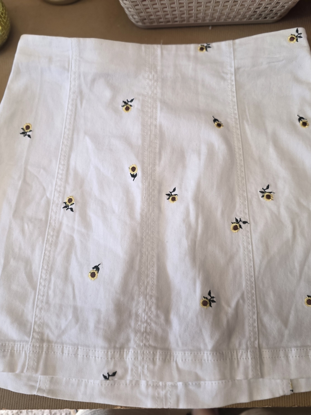 Tinseltown Cream Midi Skirt with Sun Embroidery Detail